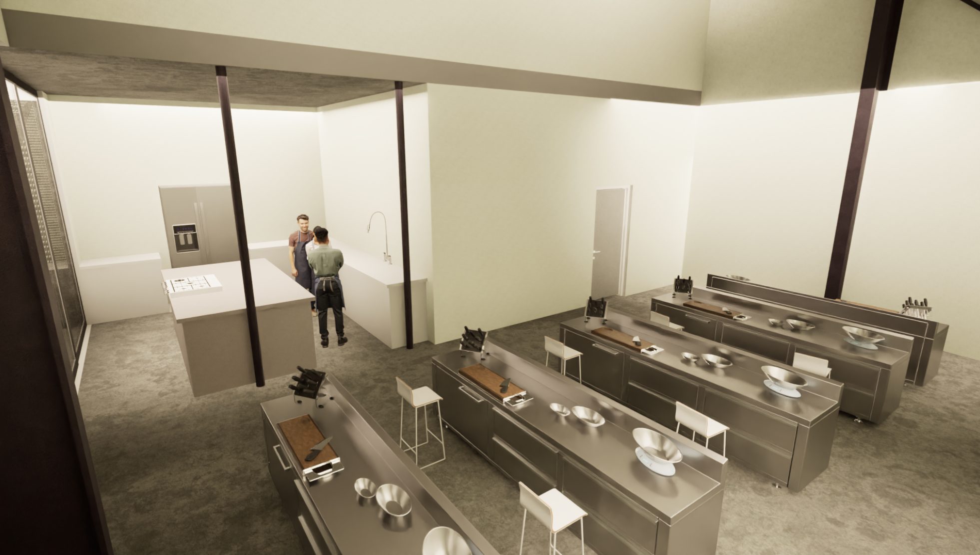 Taller de cocina visto desde arriba
