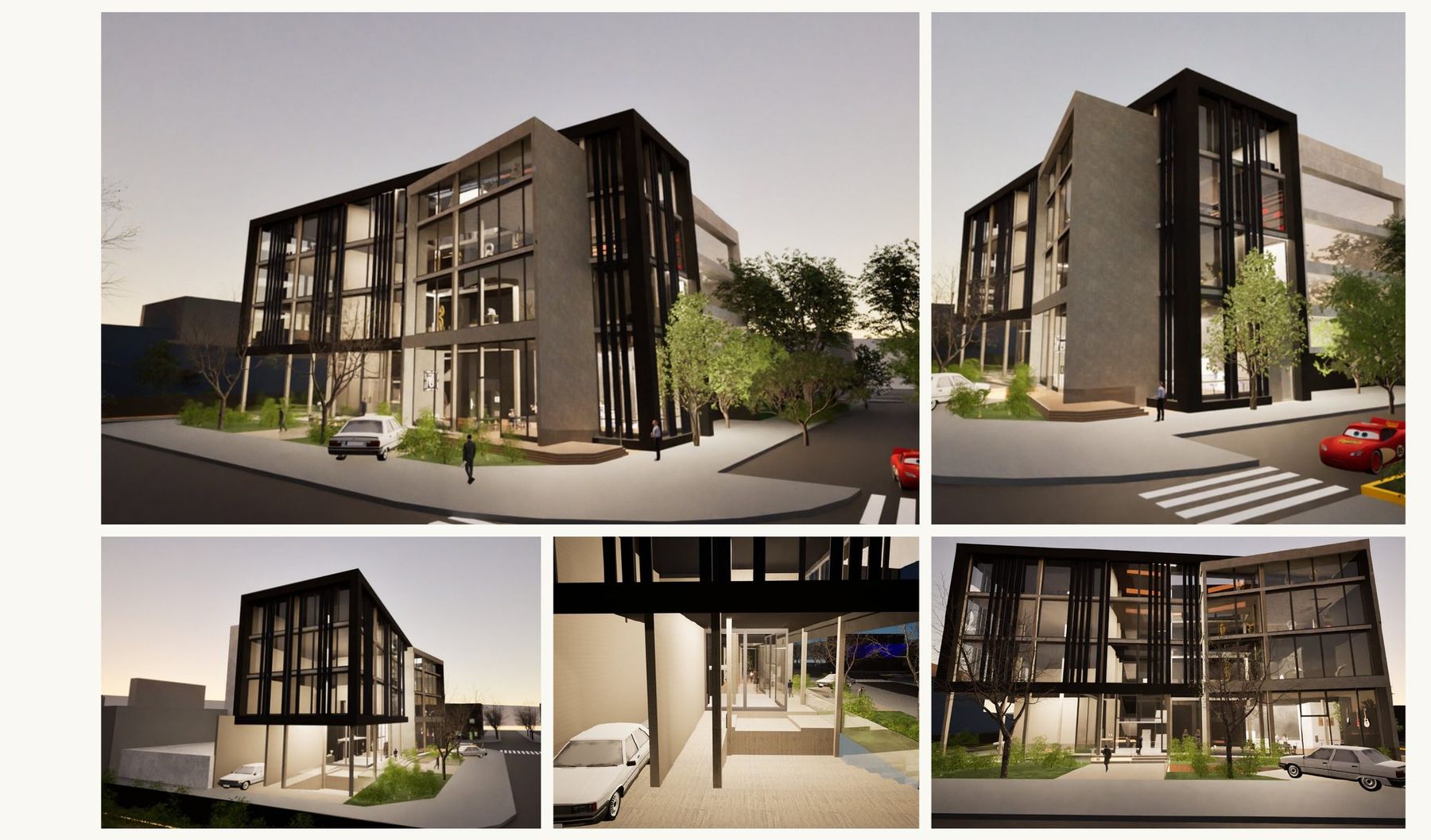 Renders exteriores al atardecer